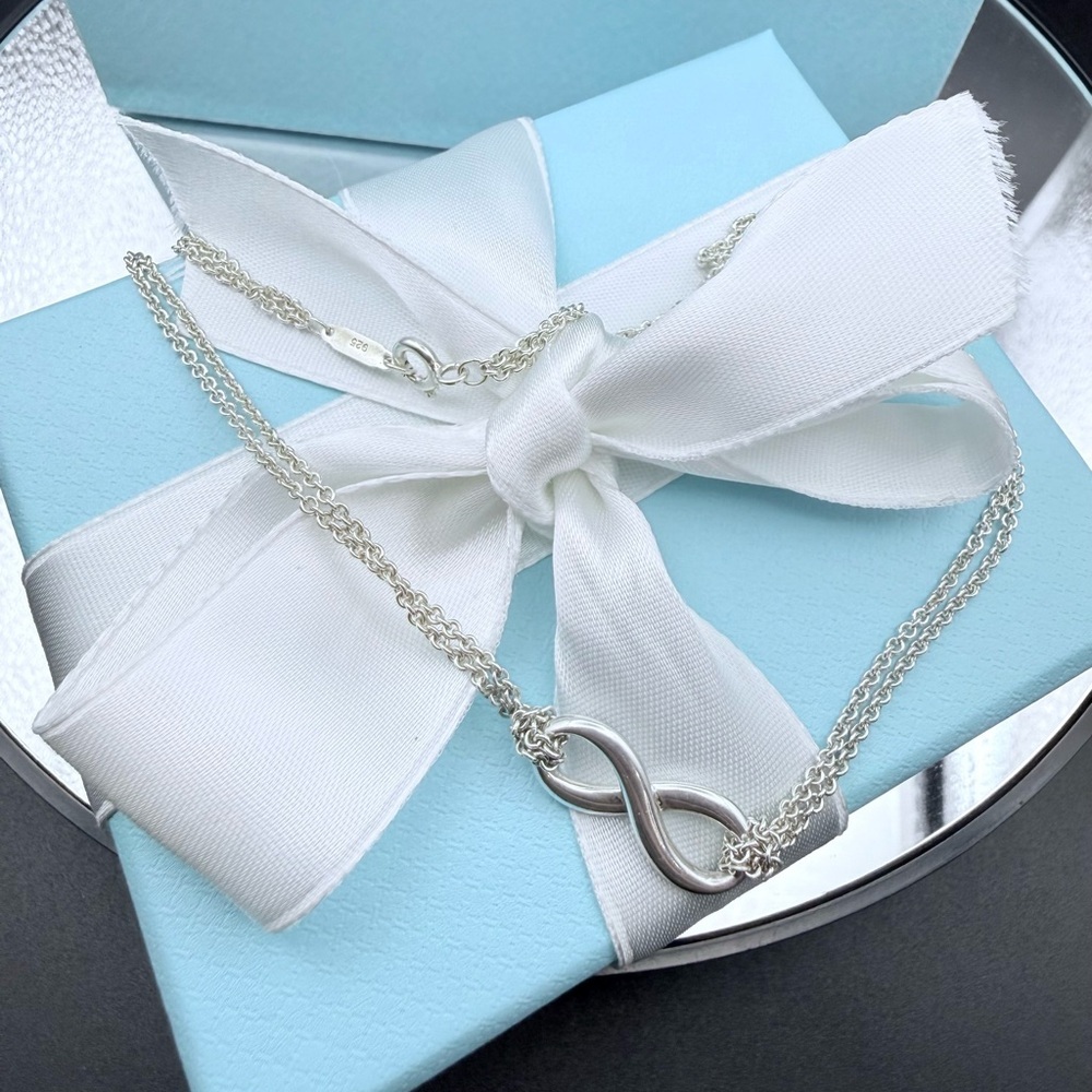 Authenticated Tiffany & Co. Sterling Silver Infinity Pendant Necklace 15.75” - Picture 2 of 6